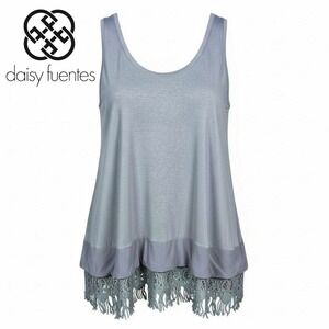 Daisy Fuentes‎ Sleeveless Stretch Tank Top Scalloped Crochet Hem NEW XL